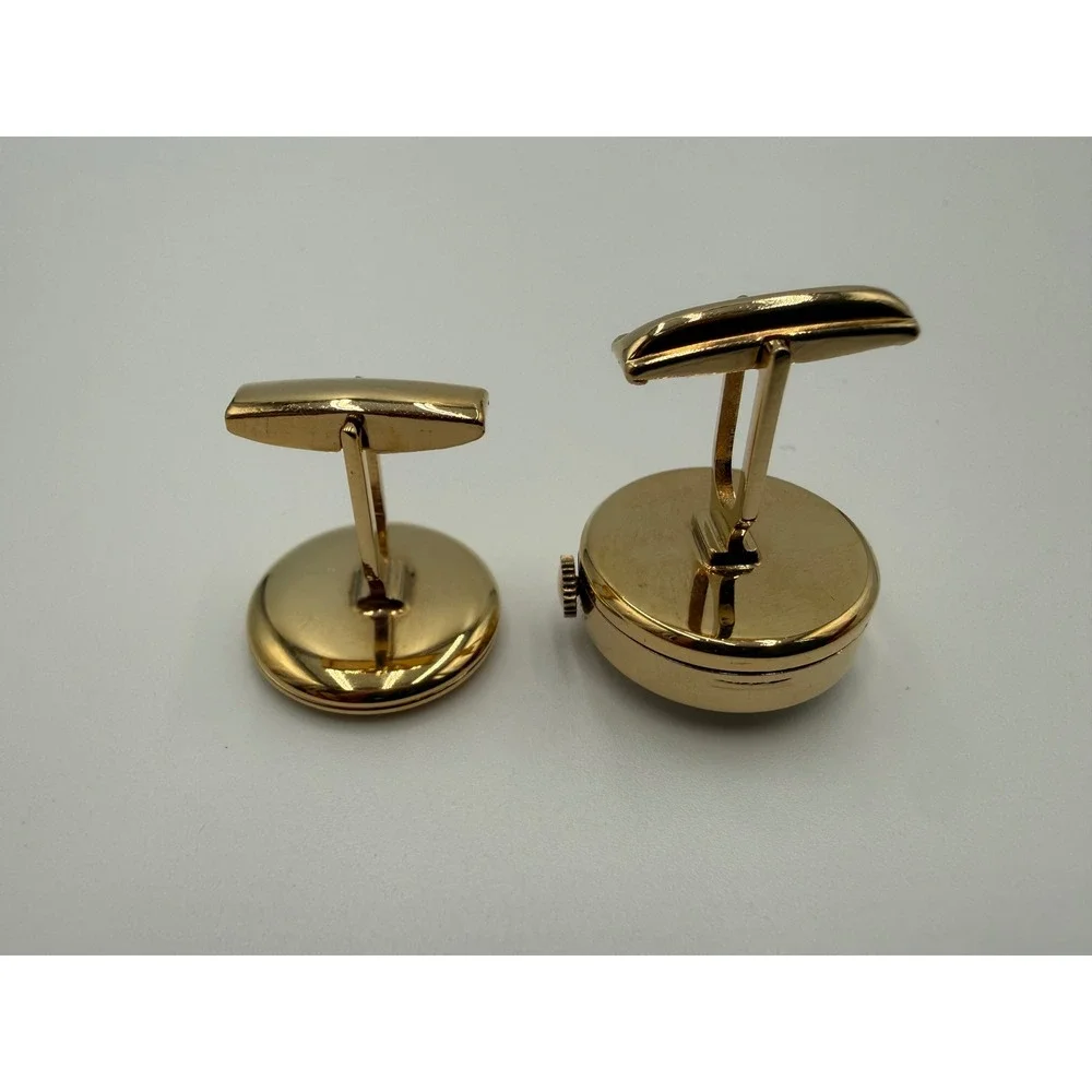 Vintage Sheffield Watch Cufflinks Gold Tone Locket Swiss Made Parts Repair Box